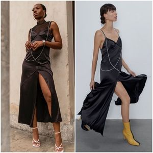Zara camisole dress with chains satin slits